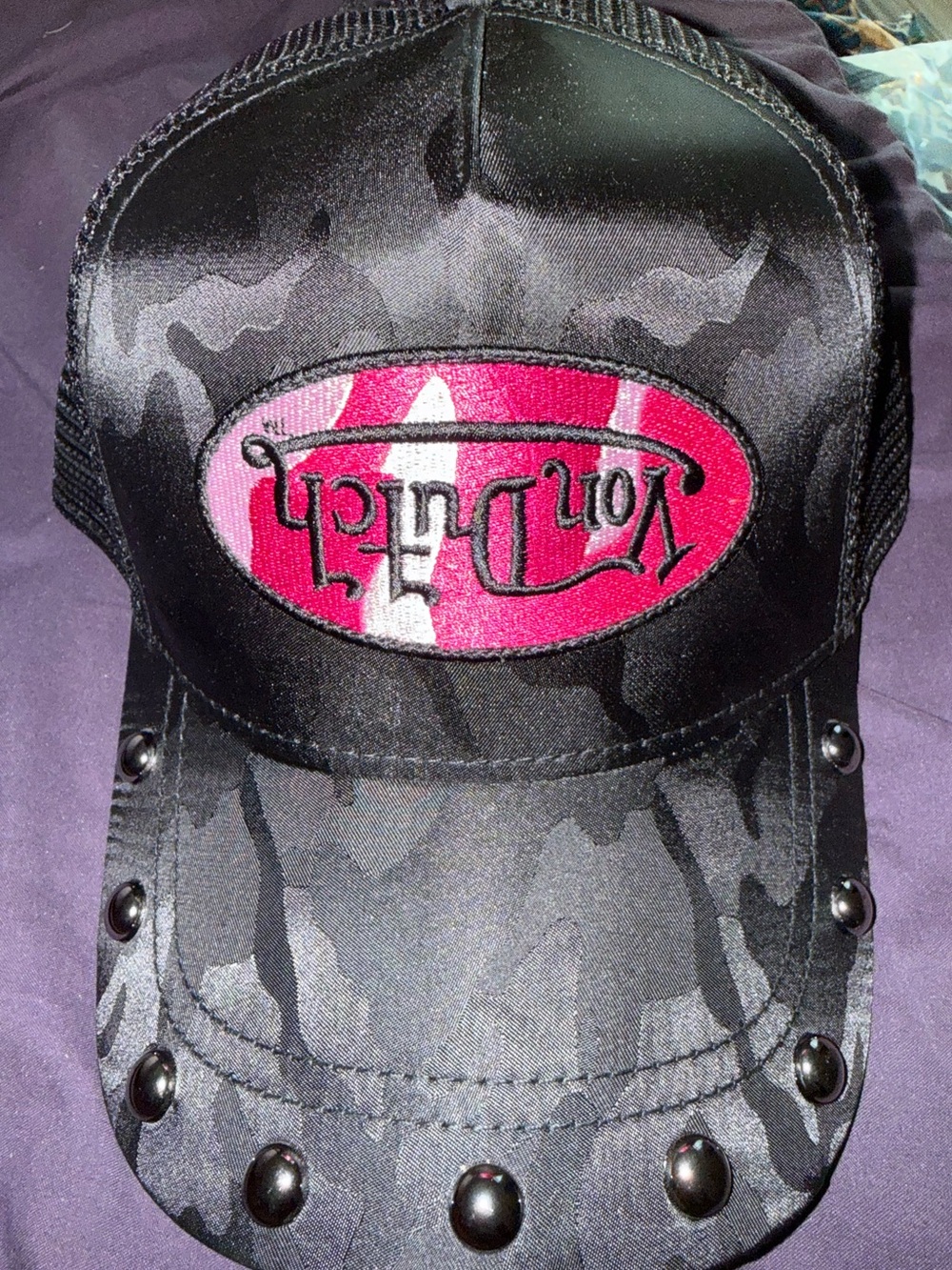 Von Dutch Black Trucker Hat with Pink Accent